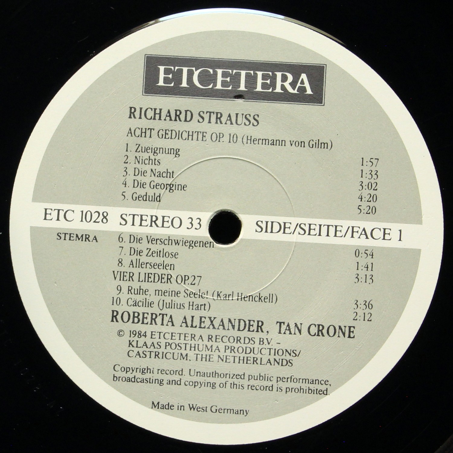 LP Roberta Alexander — Richard Strauss: Lieder (Op. 10 • 22 • 27 • 29) фото 3