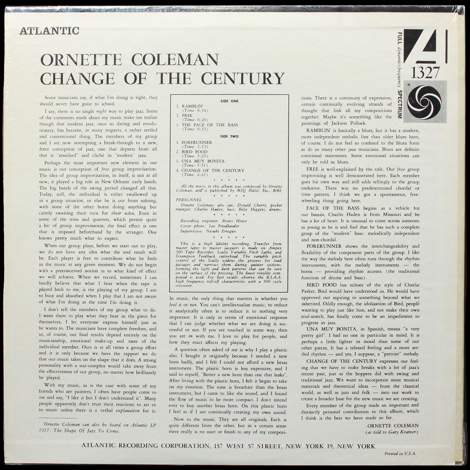 LP Ornette Coleman — Change Of The Century фото 2
