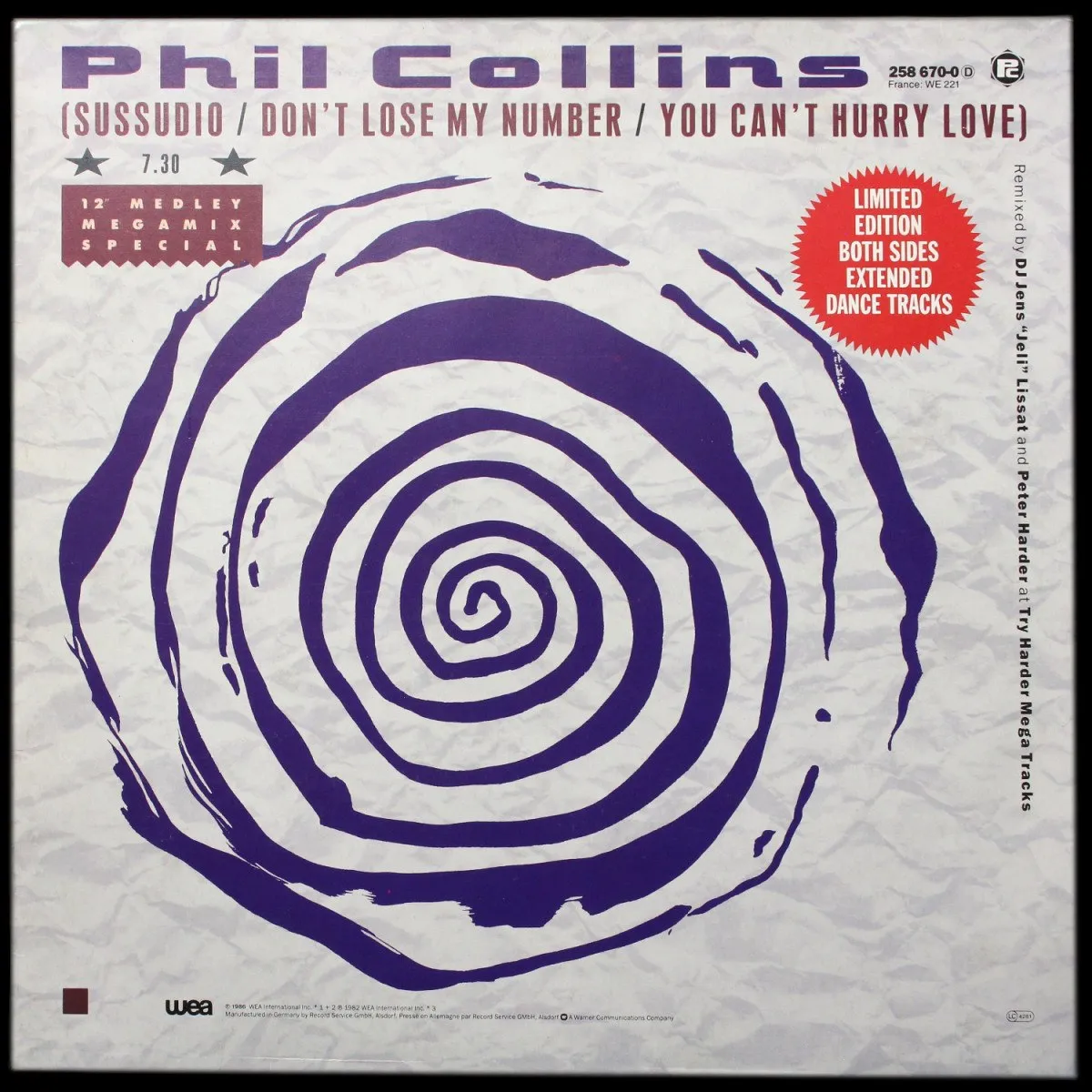 LP Phil Collins — (Sussudio / Don't Lose My Number / You Can't Hurry Love) / Take Me Home (Extended Version) (макси сингл, EP (мини-альбом)) фото