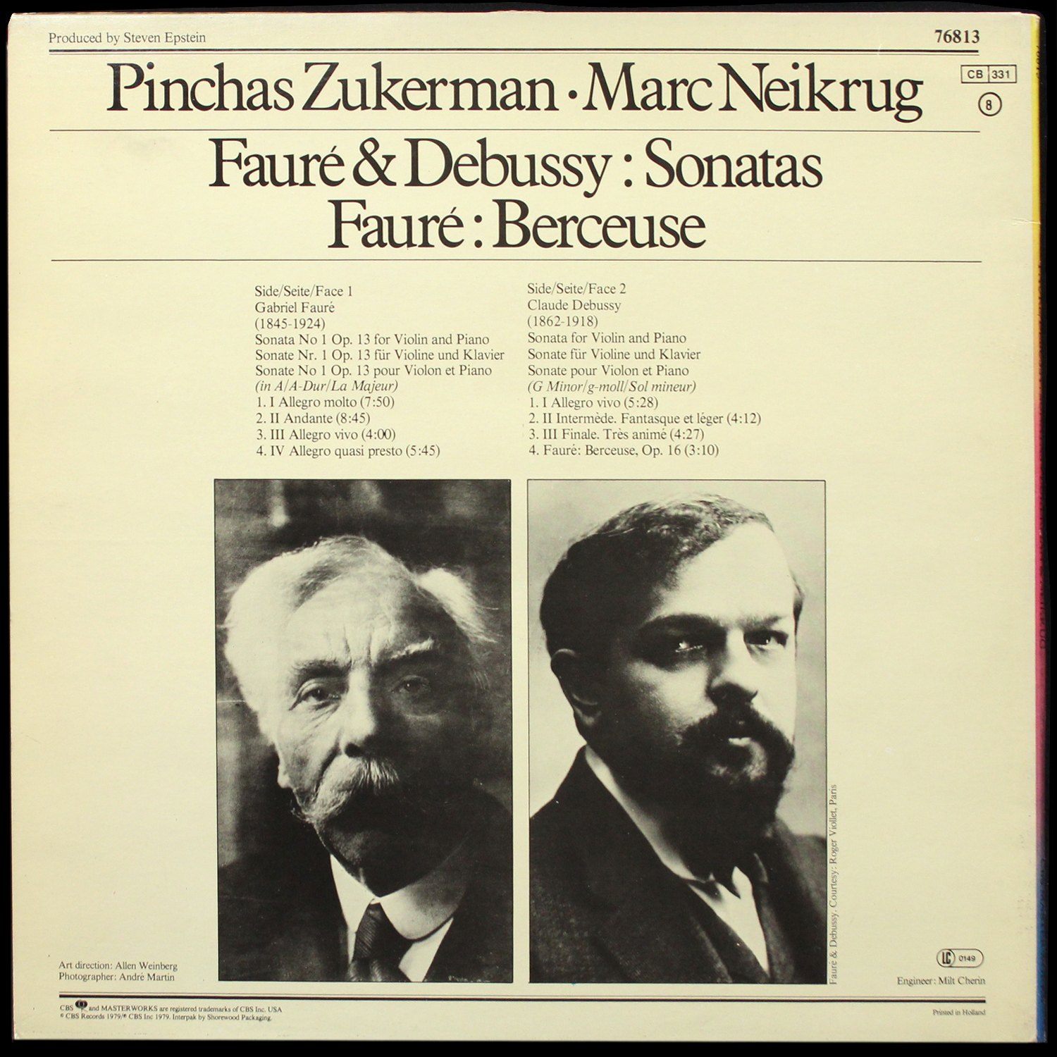 LP Pinchas Zukerman — Sonata Berceuse Op. 16 / Sonata фото 2