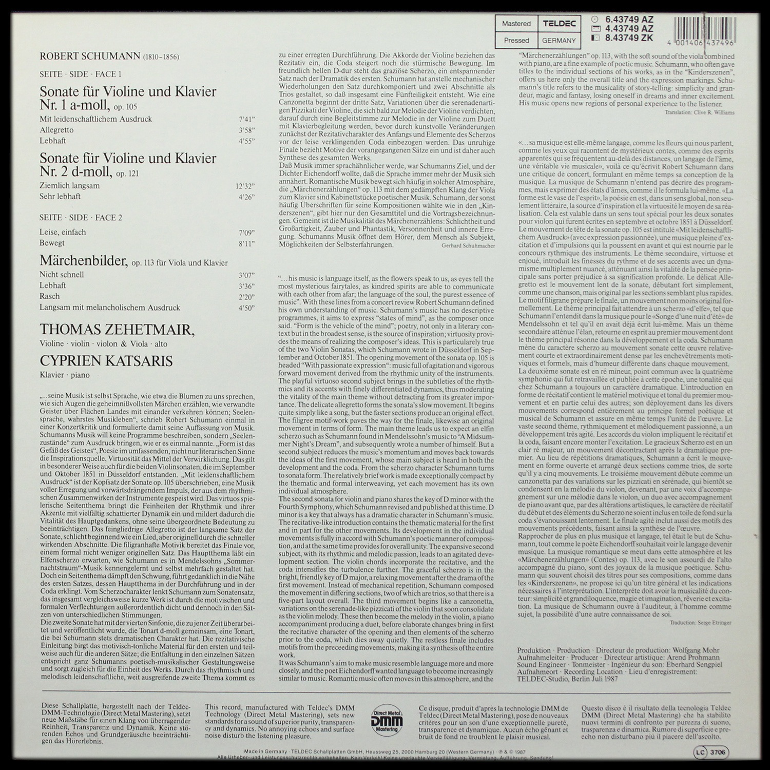 LP Thomas Zehetmair — Schumann: Violinsonaten фото 2