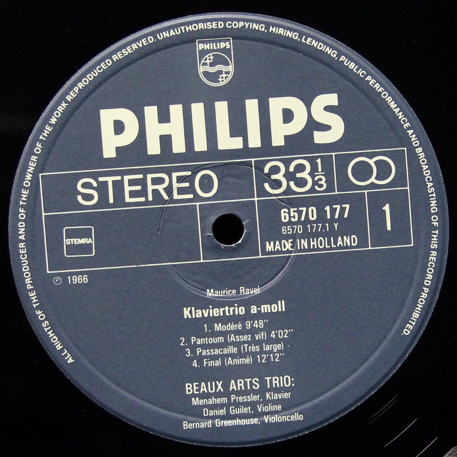 LP Beaux Arts Trio — Ravel Piano Trio / Violin Sonata · 'Tzigane' фото 2