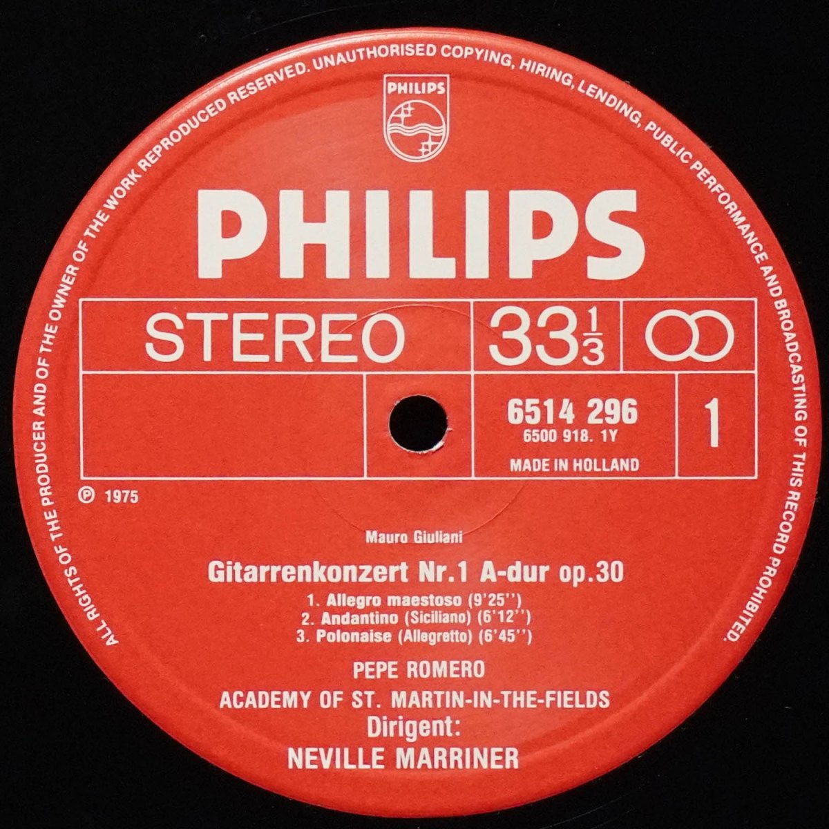 LP Sir Neville Marriner — Giuliani: Guitar Concerto In A, Introduction Variations & Polonaise фото 3