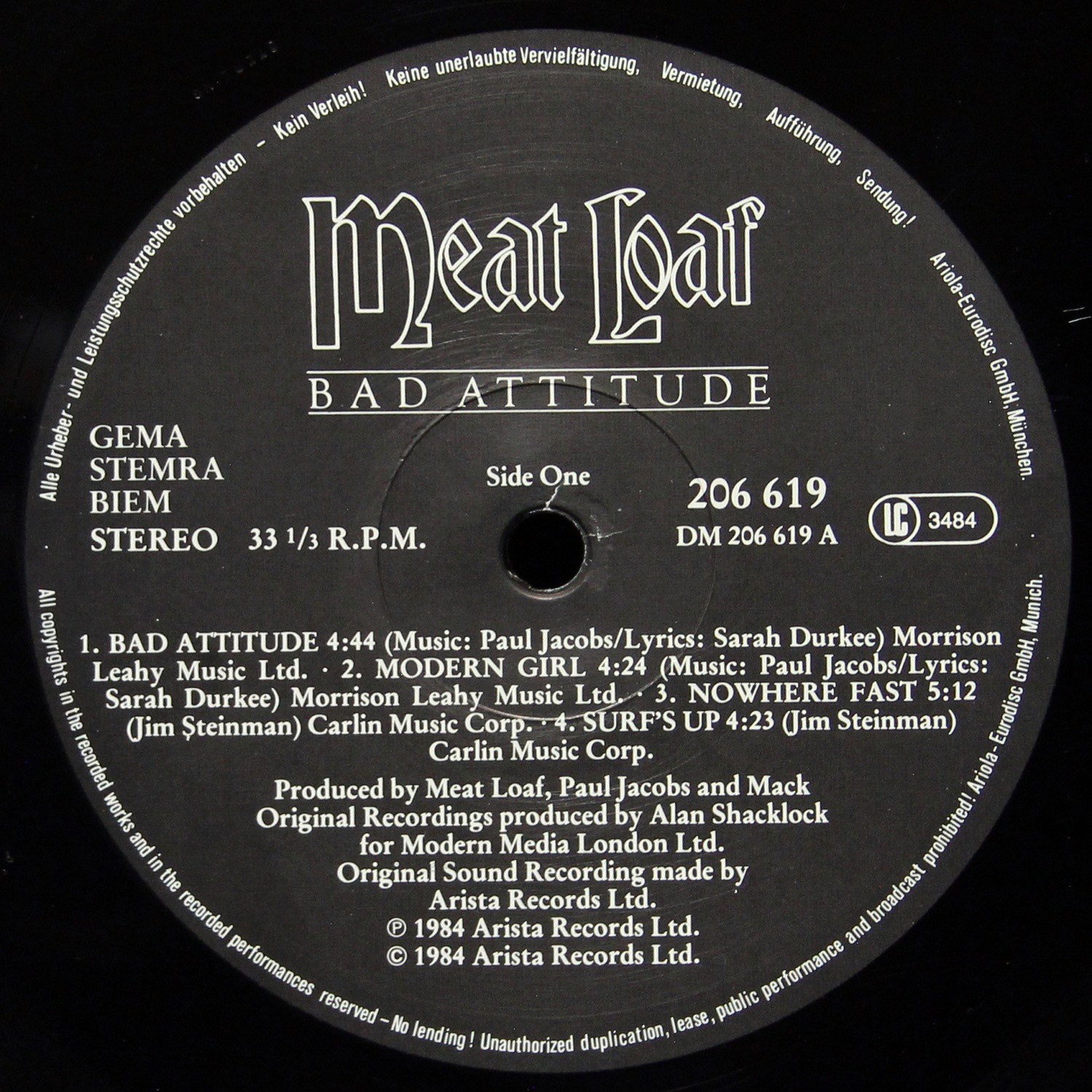 LP Meat Loaf — Bad Attitude фото 2