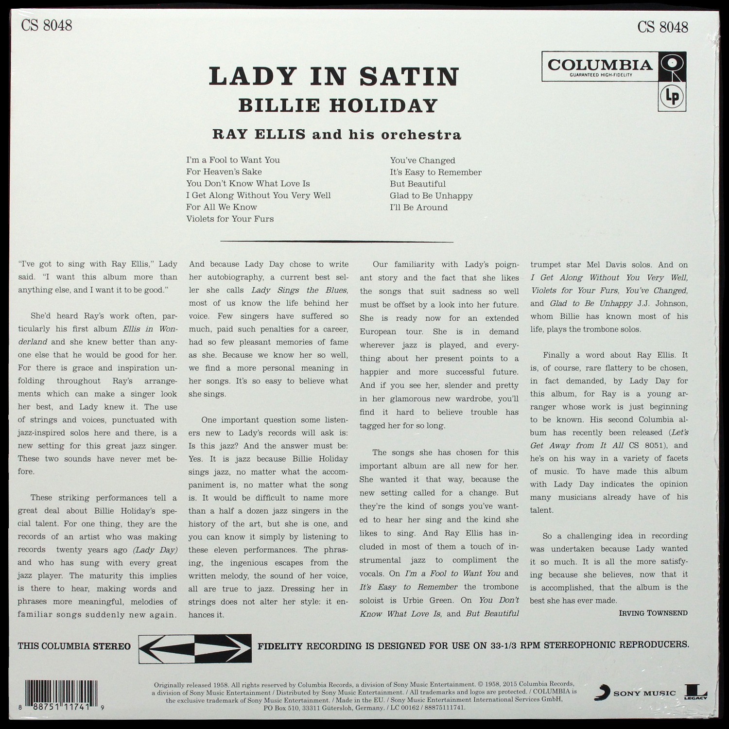 LP Billie Holiday — Lady In Satin фото 2