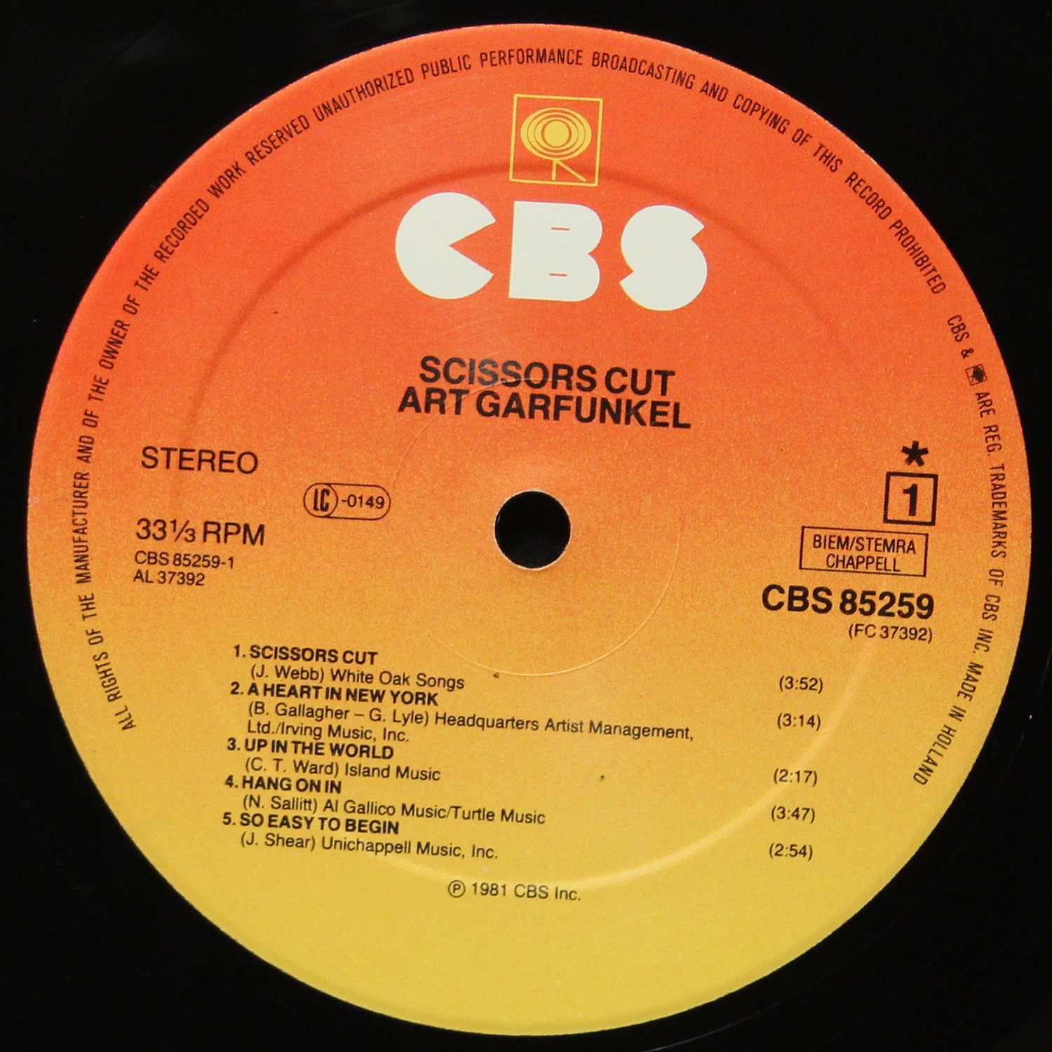 LP Art Garfunkel — Scissors Cut фото 3