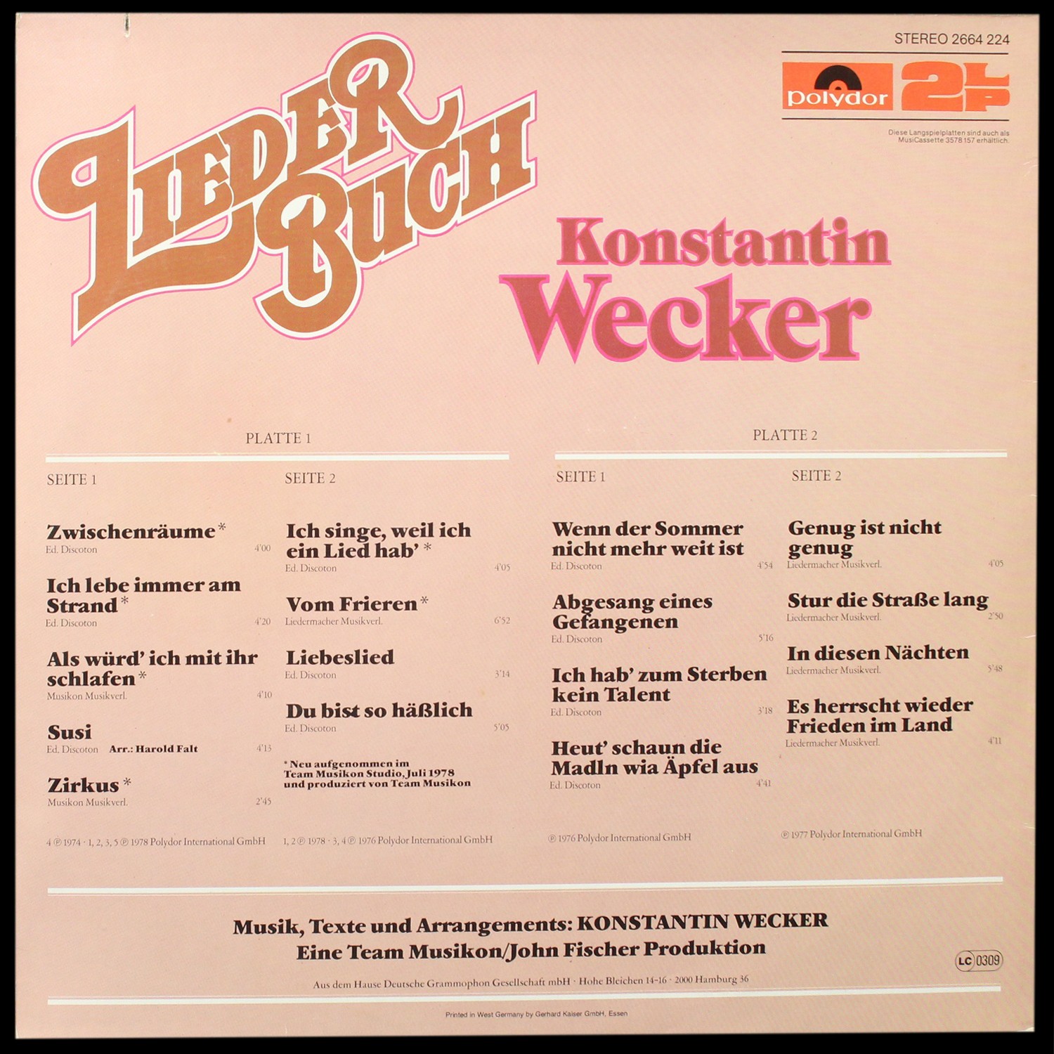 LP Konstantin Wecker — Liederbuch (2LP) фото 2