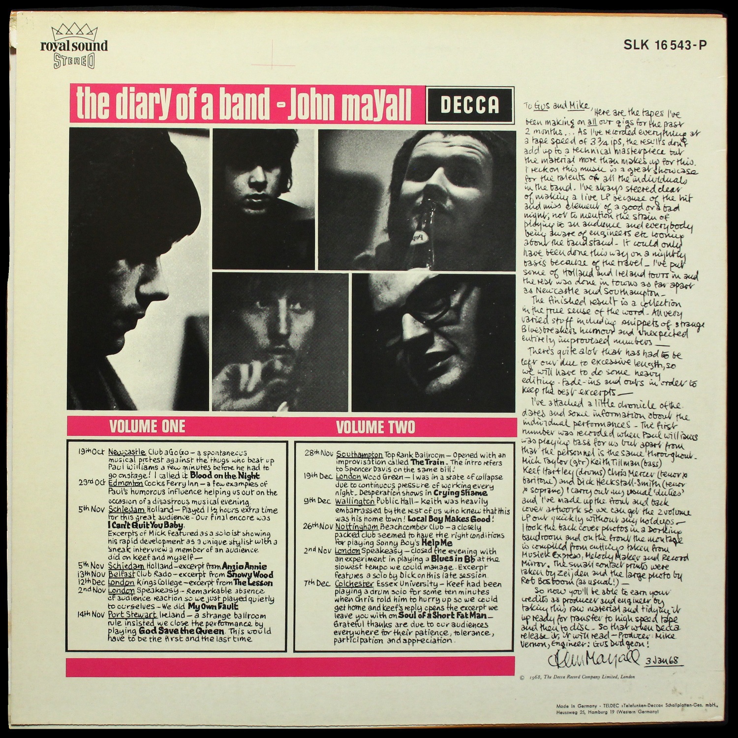LP John Mayall — Diary Of A Band (Volume One) фото 2
