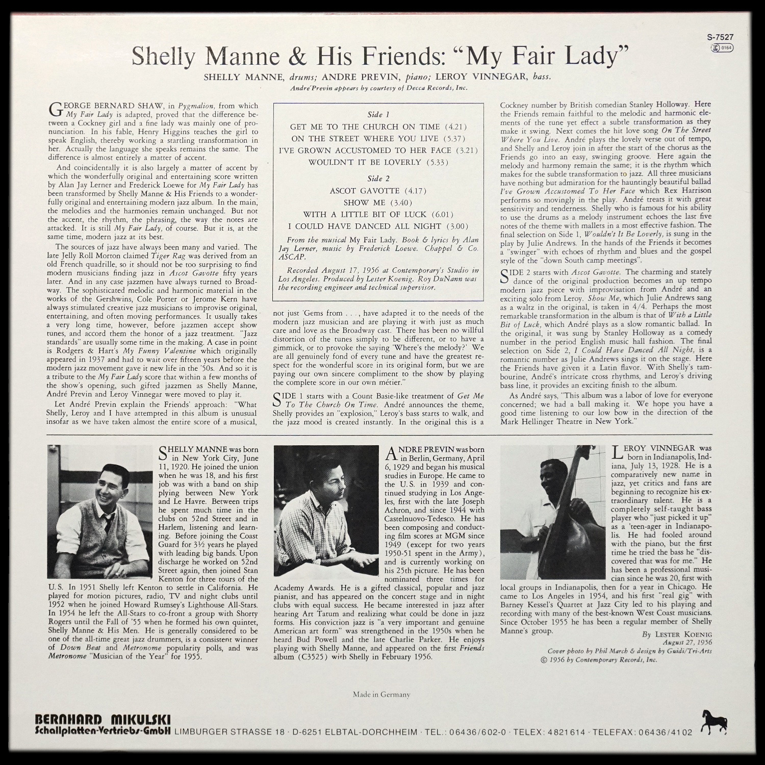 LP Shelly Manne — Modern Jazz Performances Of Songs From My Fair Lady фото 2