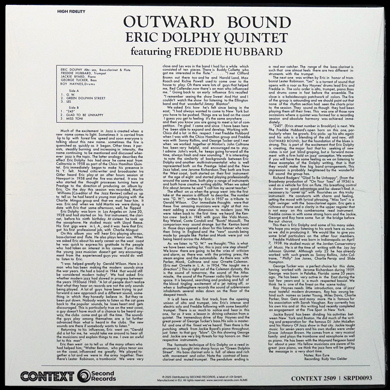 LP Eric Dolphy Quintet — Outward Bound фото 2