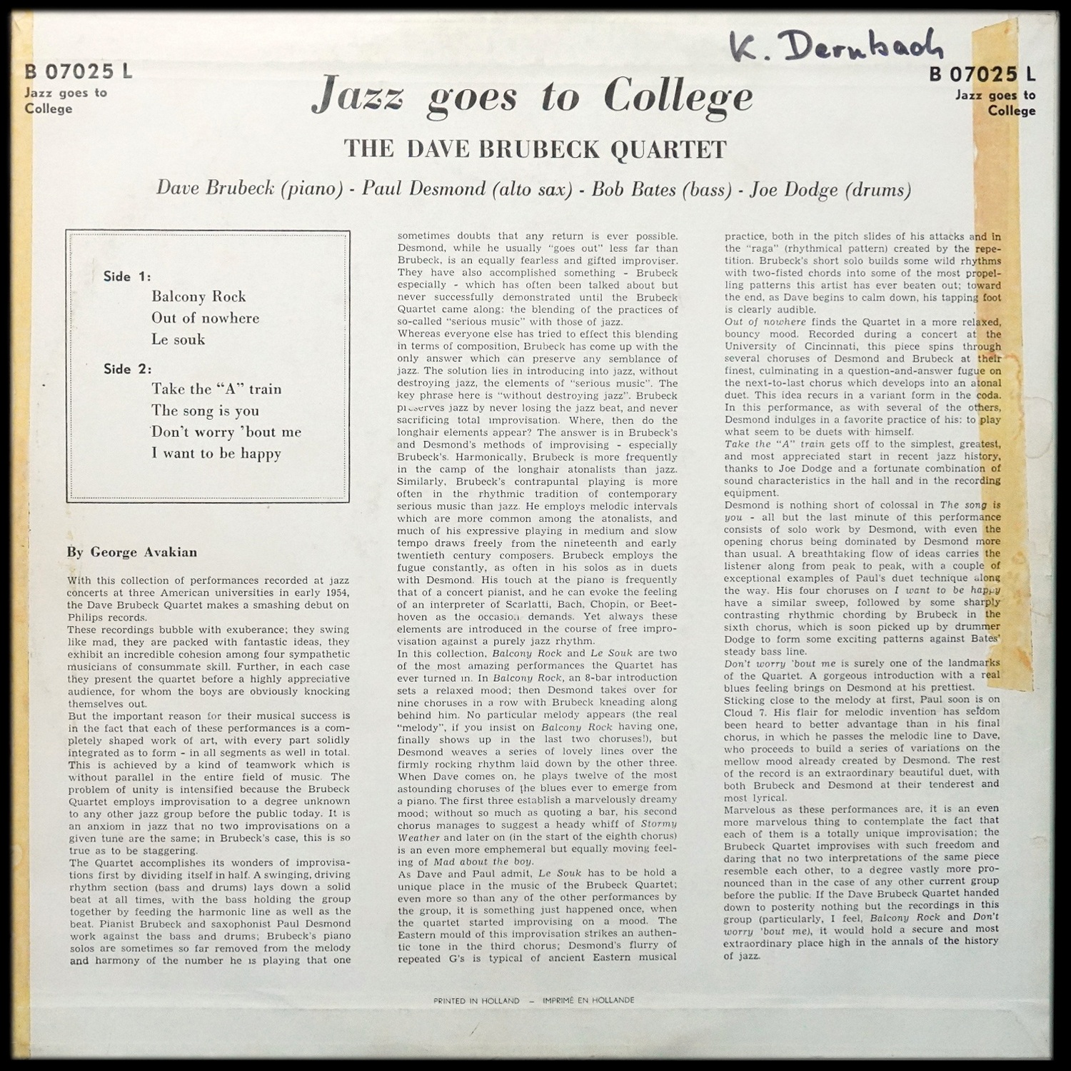 LP Dave Brubeck Quartet — Jazz Goes To College (моно) фото 3