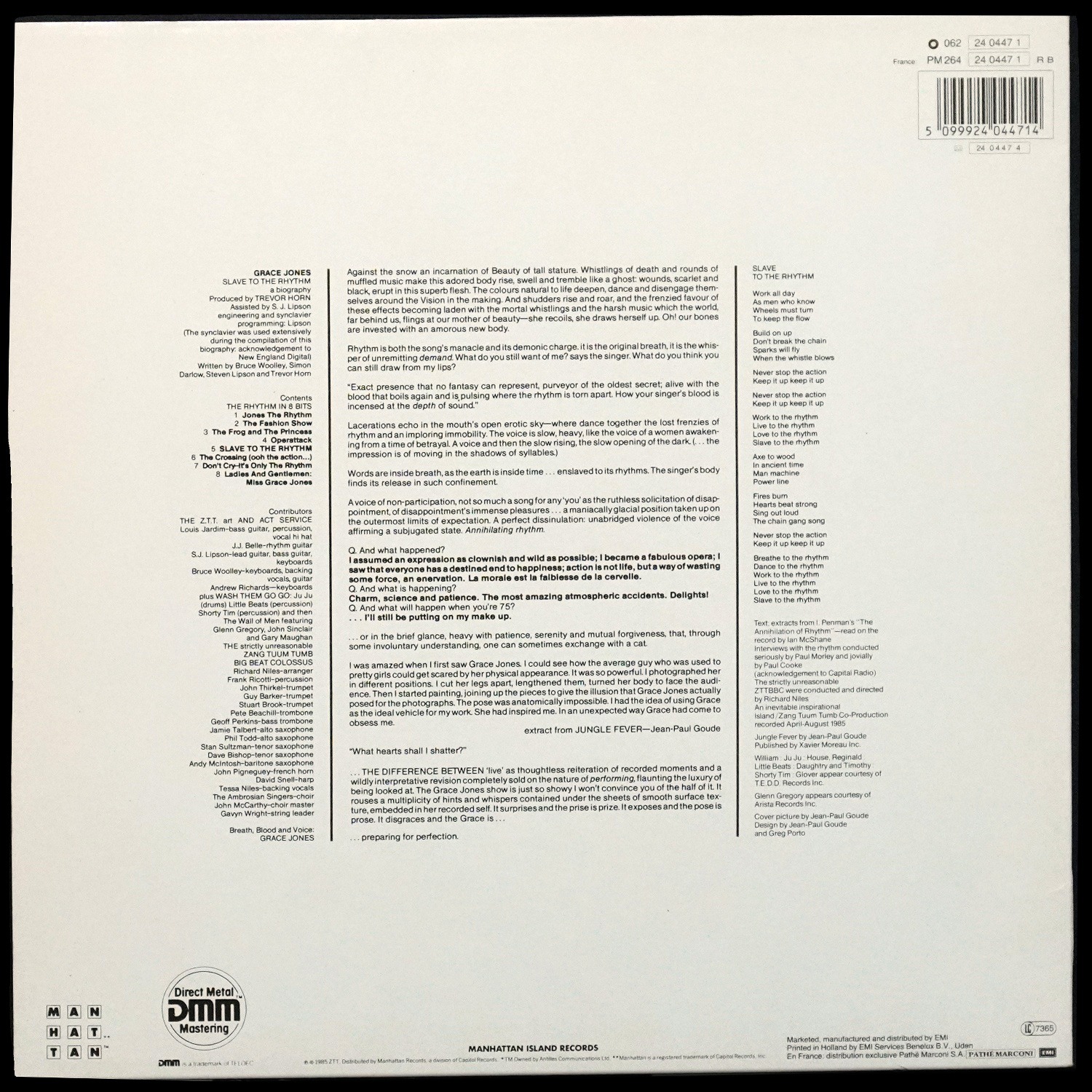 LP Grace Jones — Slave To The Rhythm фото 2