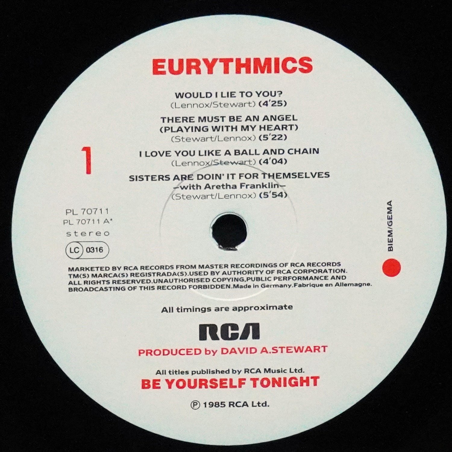 LP Eurythmics — Be Yourself Tonight фото 3