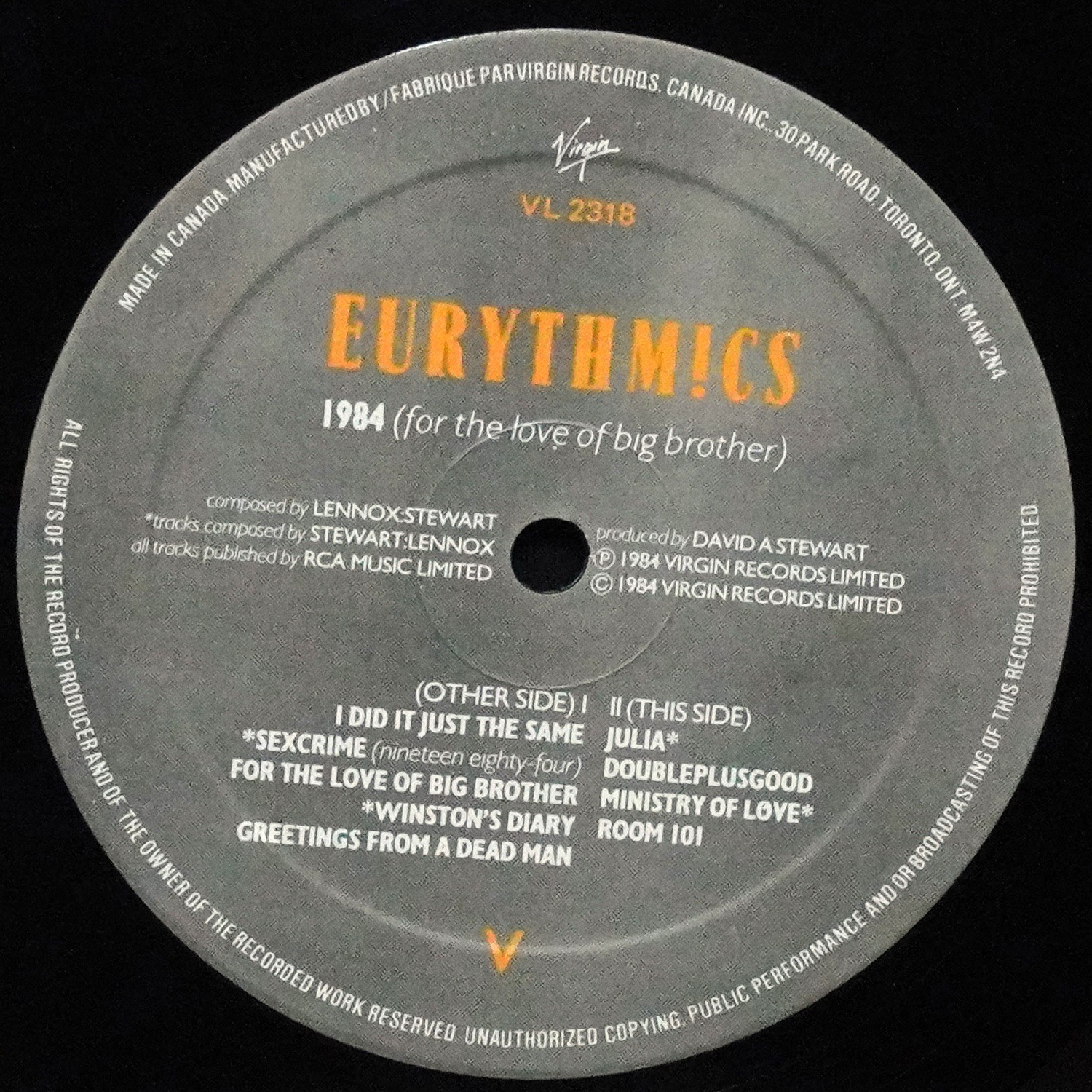 LP Eurythmics — 1984 (For The Love Of Big Brother) фото 2