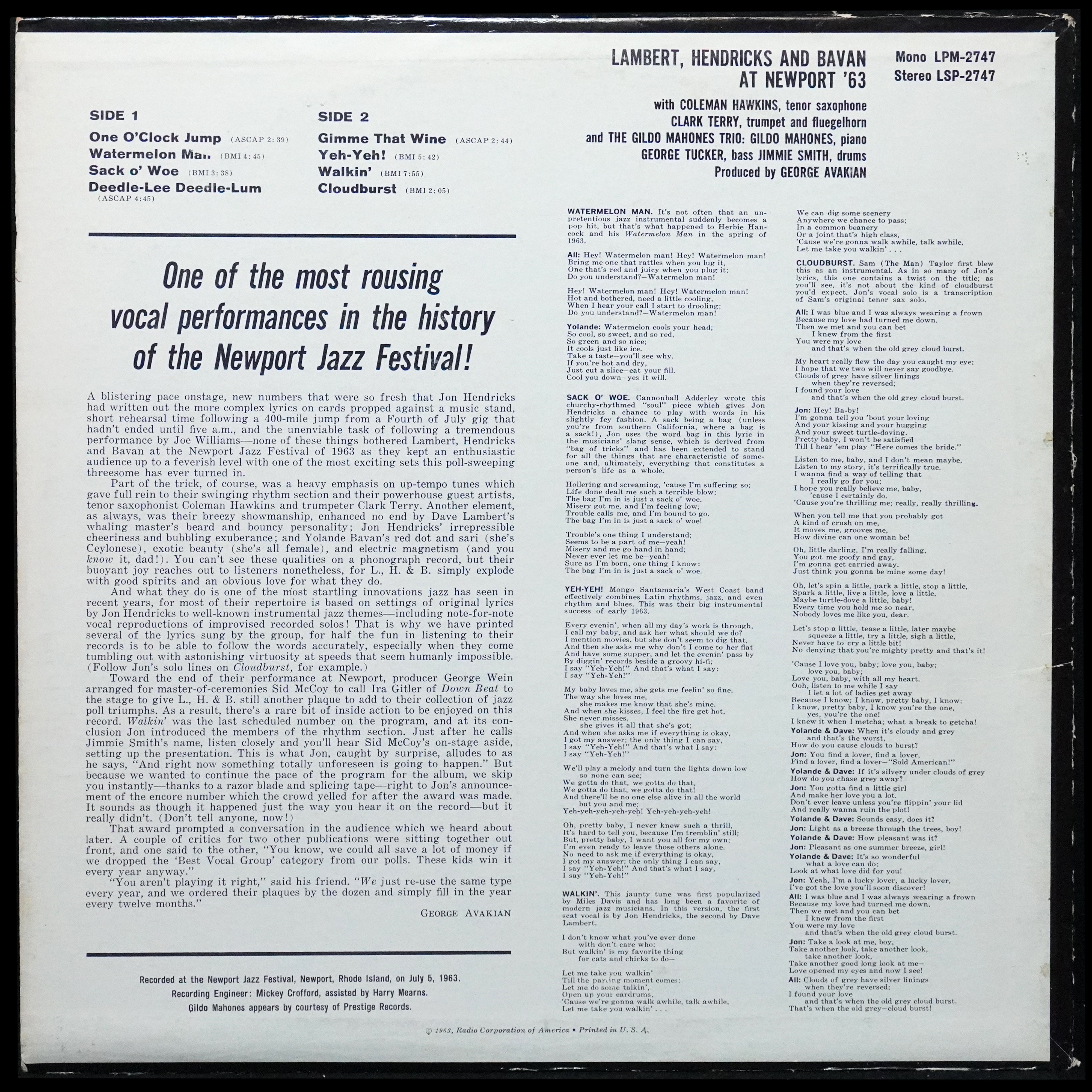 LP Lambert, Hendricks & Bavan — At Newport '63 фото 2