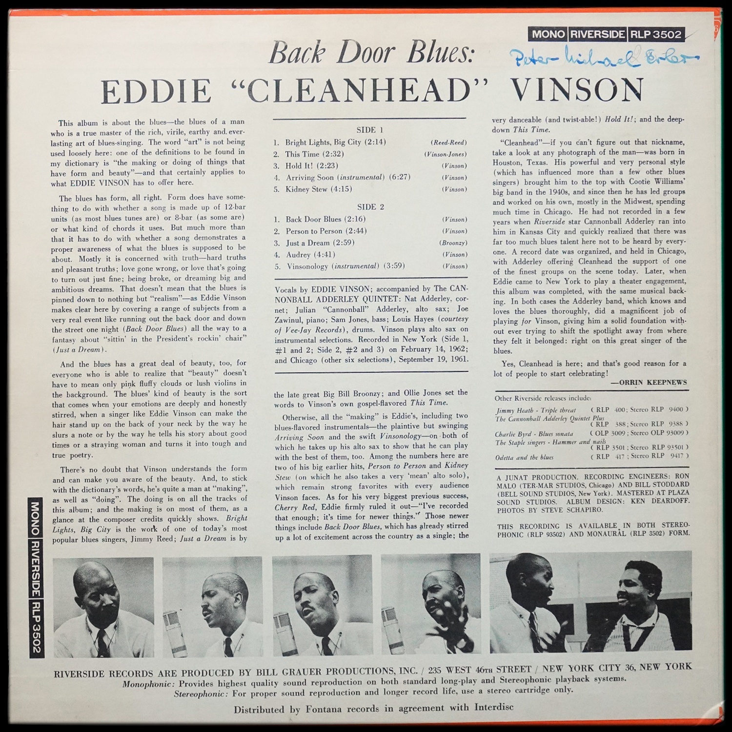 LP Eddie 'Cleanhead' Vinson — Back Door Blues фото 2