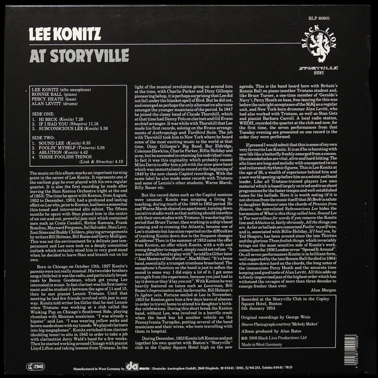 LP Lee Konitz — At Storyville (моно) фото 2