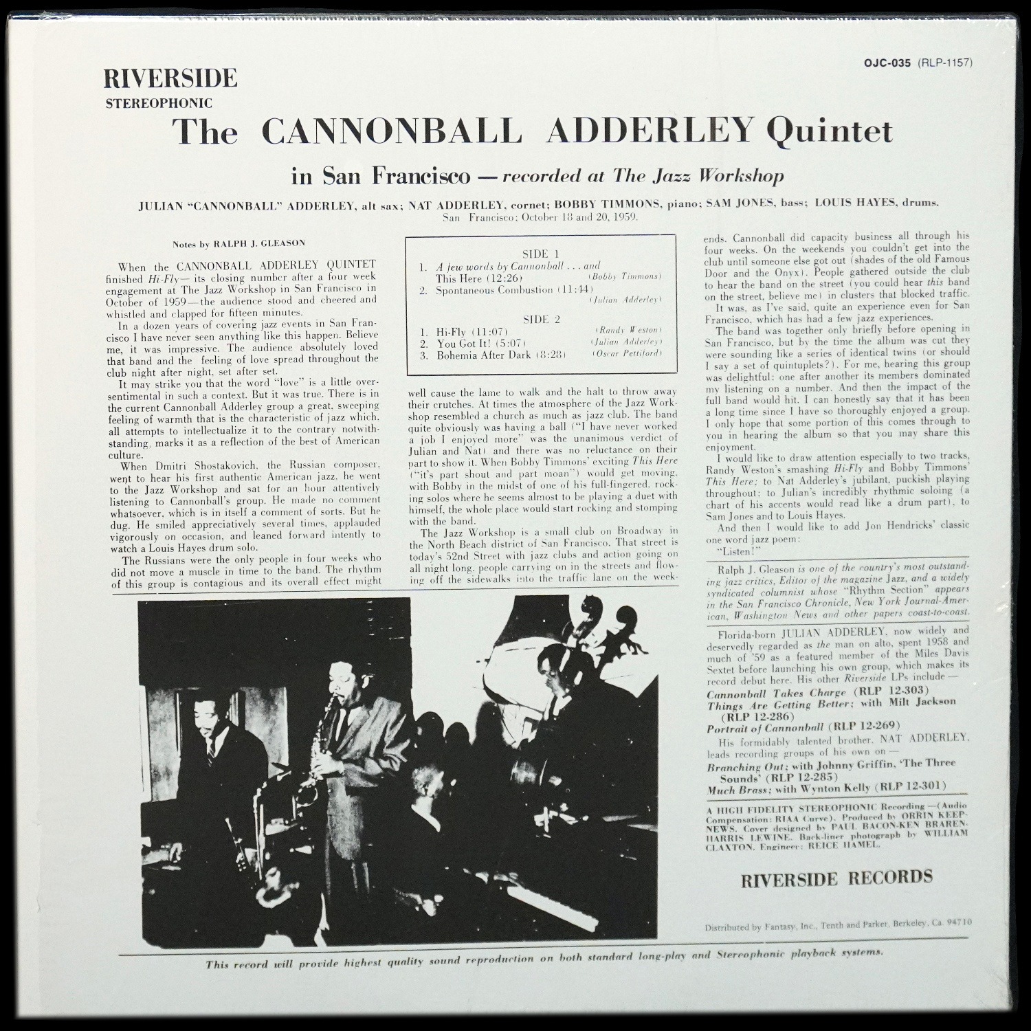 LP Cannonball Adderley Quintet — Cannonball Adderley Quintet In San Francisco фото 2