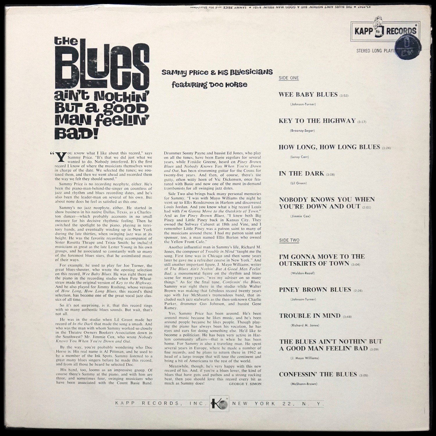 LP Sam Price And His Texas Blusicians — Blues Ain't Nothing But A Good Man Feelin' Bad! фото 2