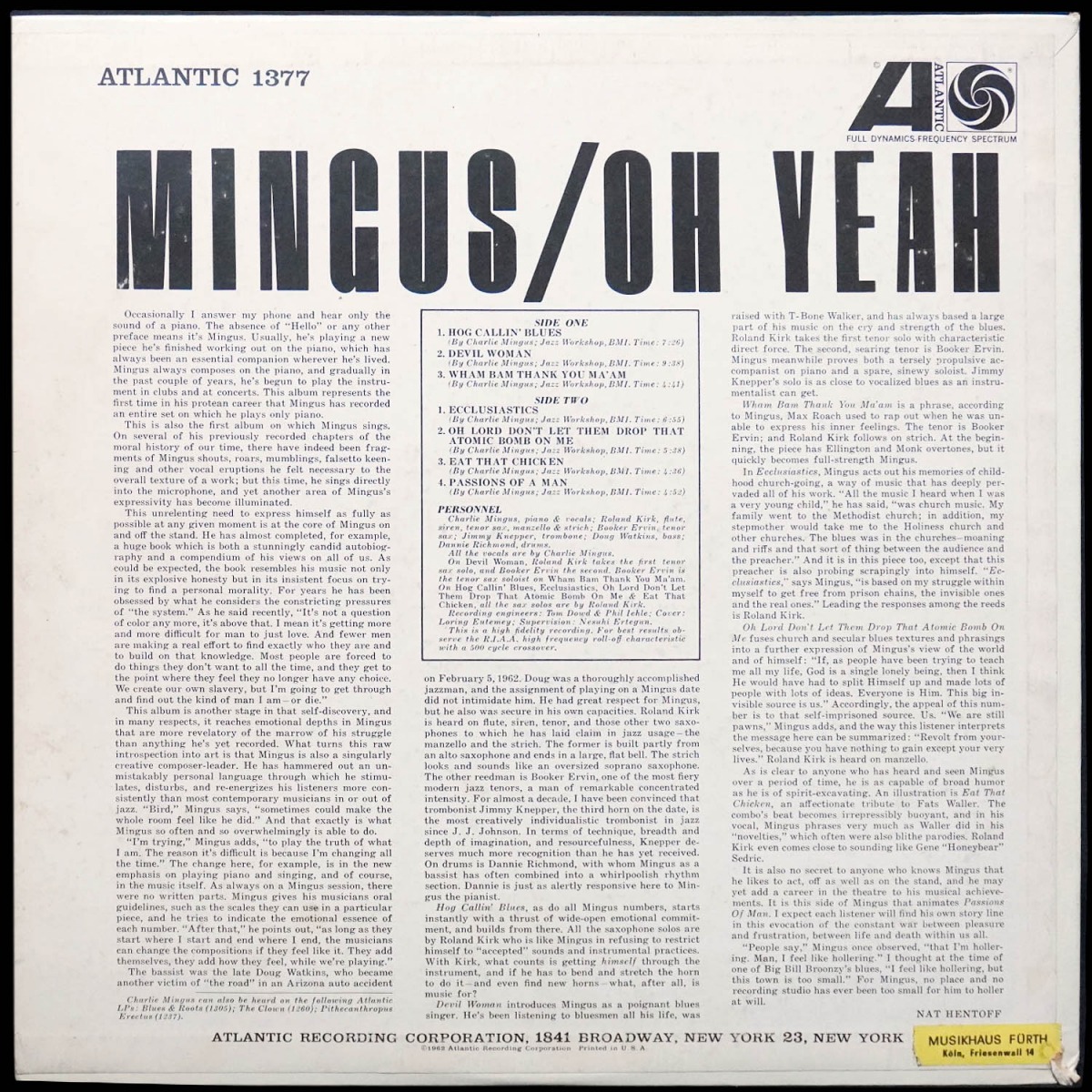 LP Charles Mingus — Oh Yeah (моно) фото 2