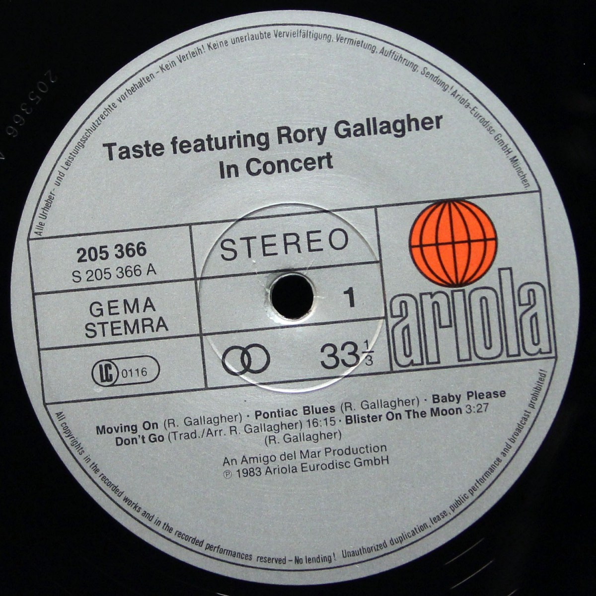 LP Rory Gallagher / Taste — In Concert фото 3