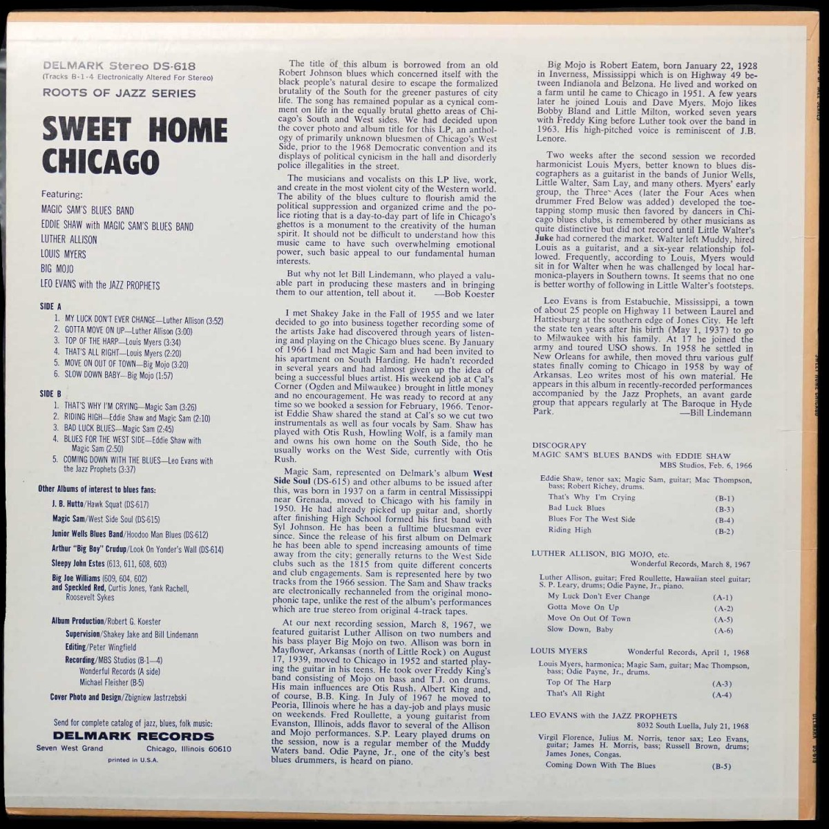 LP V/A — Sweet Home Chicago: The Blues Of Magic Sam, Luther Allison, Big Mojo, Eddie Shaw, Louis Myers, Lefty Lopez фото 2