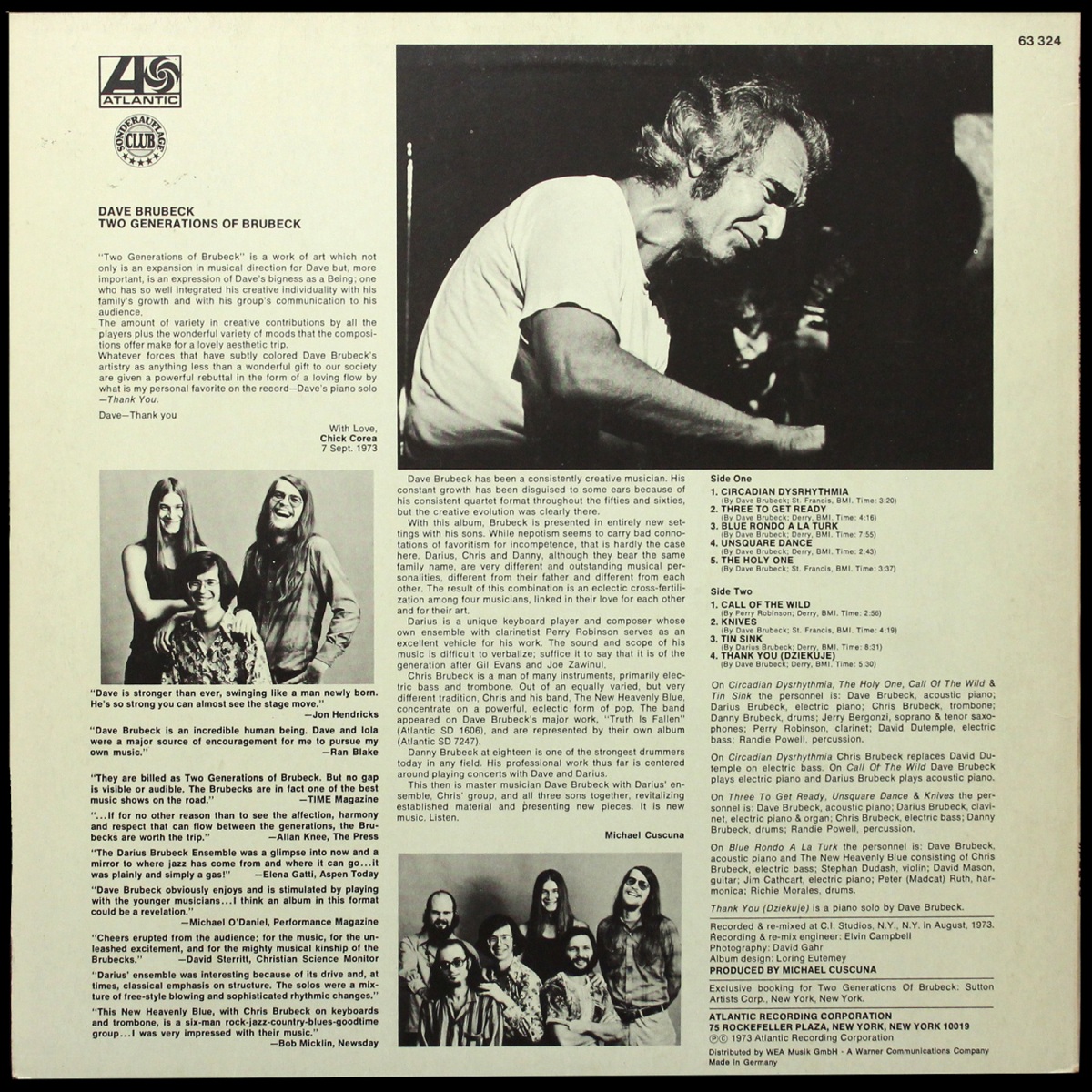 LP Dave Brubeck — Two Generations Of Brubeck (клубное издание) фото 3