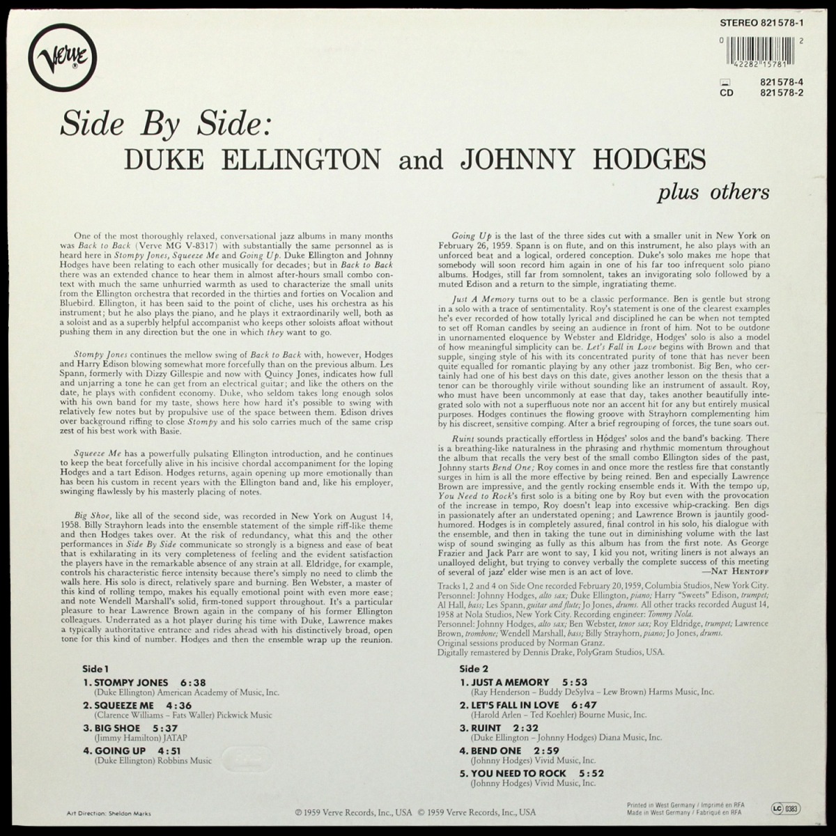 LP Duke Ellington — Side By Side фото 2
