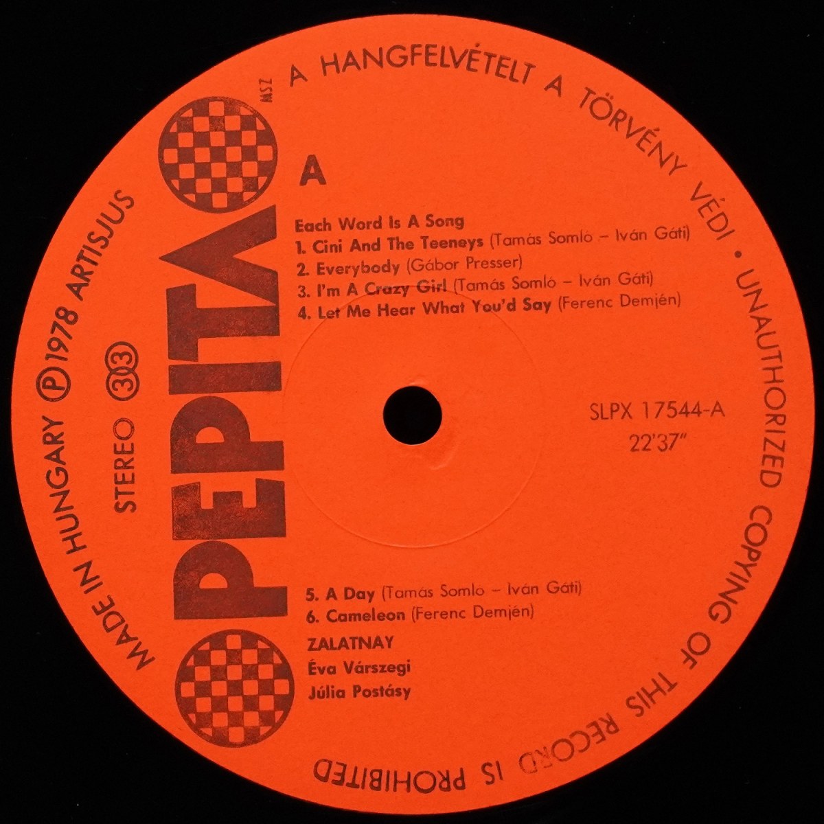 LP Sarolta Zalatnay — Minden Szo Egy Dal фото 2