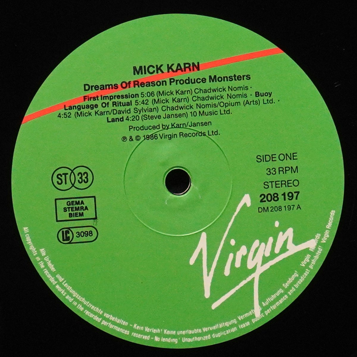 LP Mick Karn — Dreams Of Reason Produce Monsters фото 3