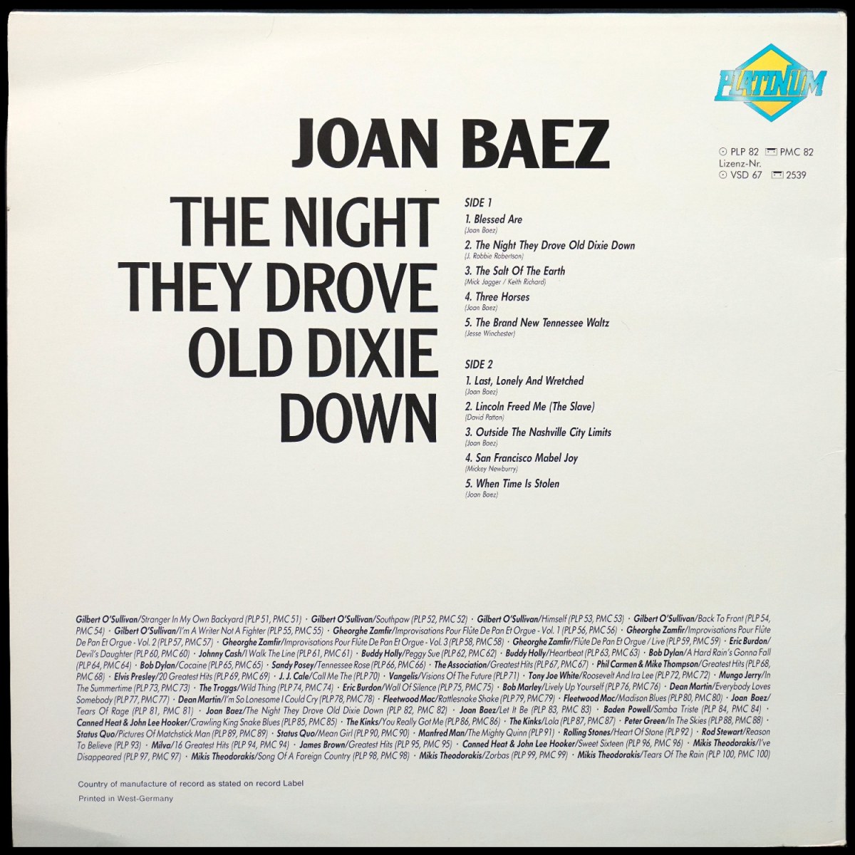 LP Joan Baez — Night They Drove Old Dixie Down фото 2