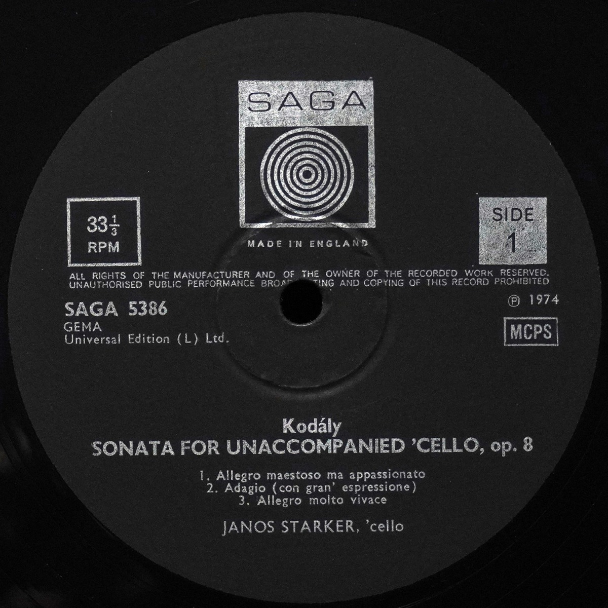 LP Janos Starker — Kodaly: Sonata For Unaccompanied 'Cello, Op. 8 / Duo For Violin And 'Cello, Op. 7 фото 3