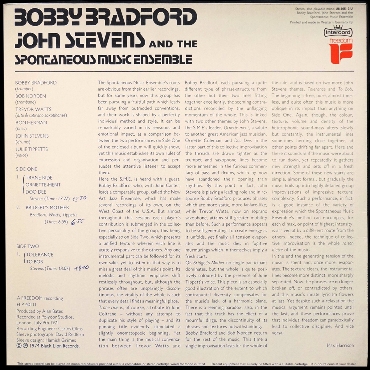 LP Bobby Bradford — Bobby Bradford With John Stevens And The Spontaneous Music Ensemble фото 3