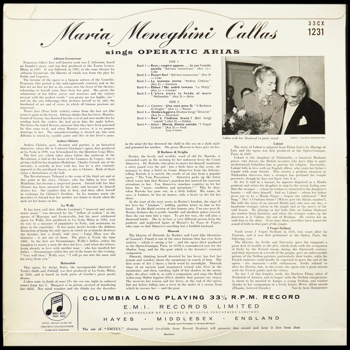 LP Maria Callas — Sings Operatic Arias (моно) фото 2