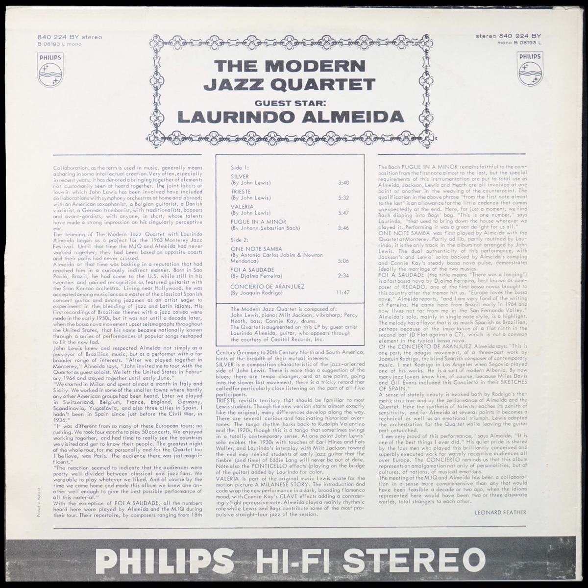 LP Modern Jazz Quartet — Modern Jazz Quartet Guest Star Laurindo Almeida фото 2