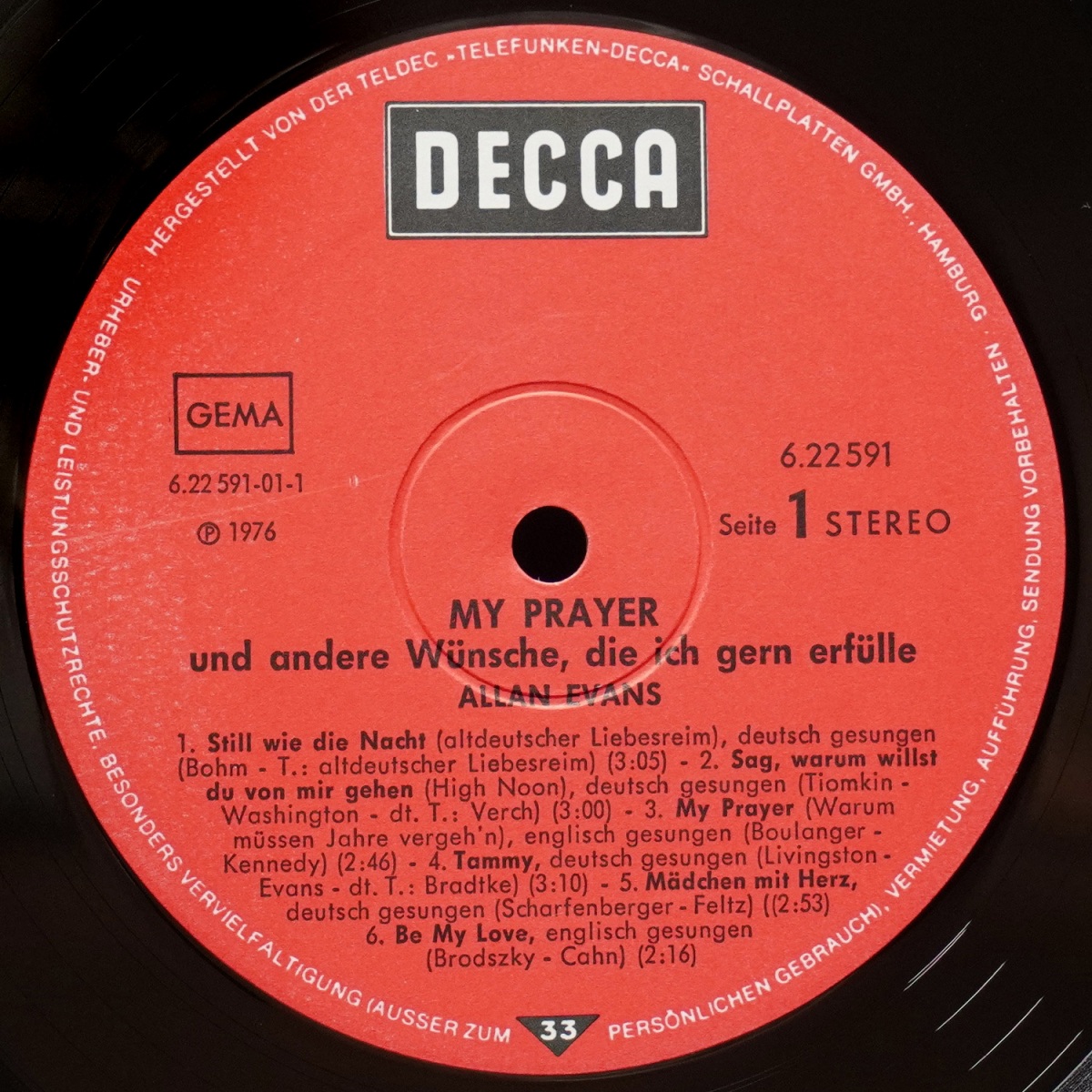 LP Allan Evans — My Prayer - Wunsche, Die Ich Gern Erfulle фото 2