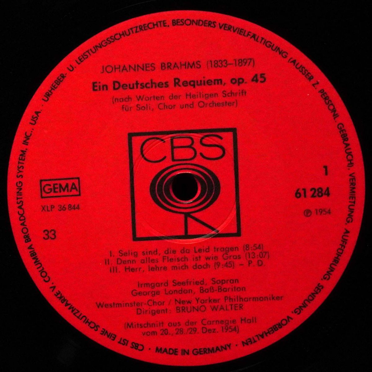 LP Bruno Walter — Brahms: Ein Deutsches Requiem Op. 45 (моно) фото 2