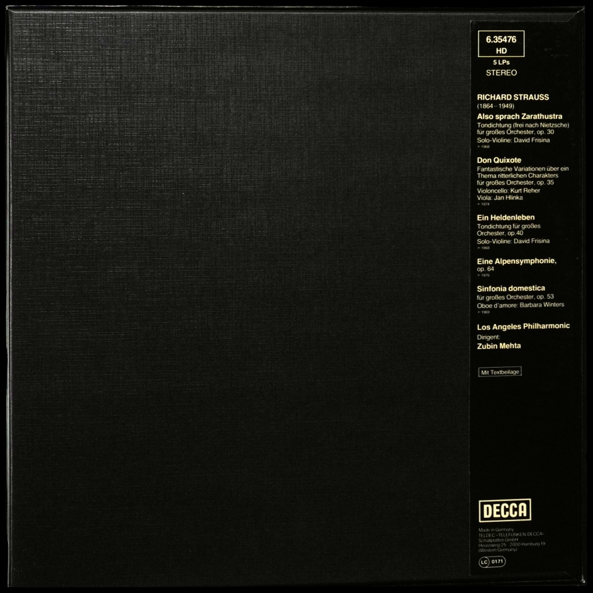 LP Zubin Mehta — Strauss: Also Sprach Zarathustra (5LP Box-set) фото 2