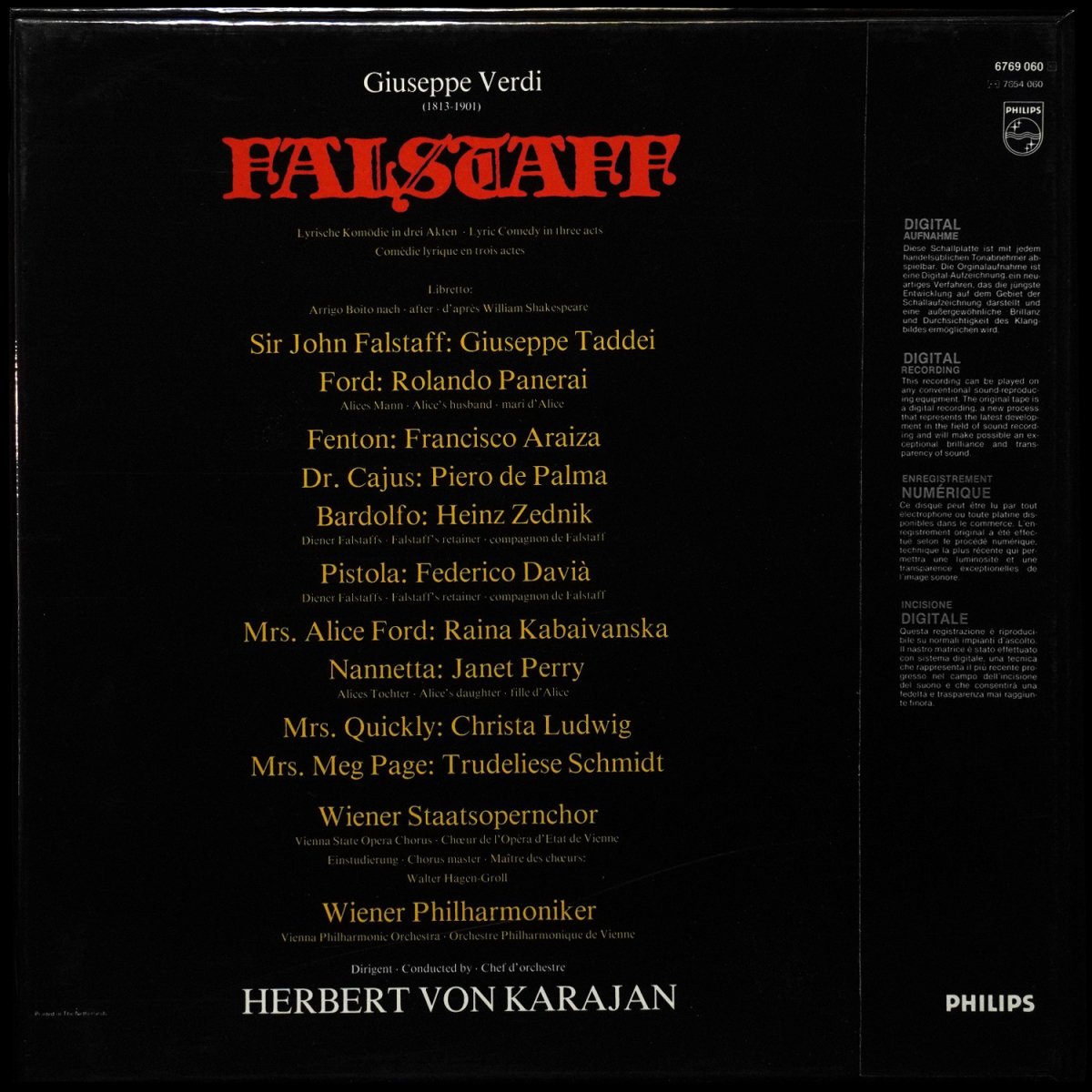 LP Herbert Von Karajan — Verdi: Falstaff (3LP Box-Set, буклет) фото 2
