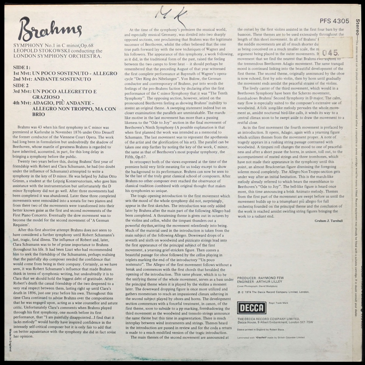LP Leopold Stokowski — Brahms: First Symphony фото 2
