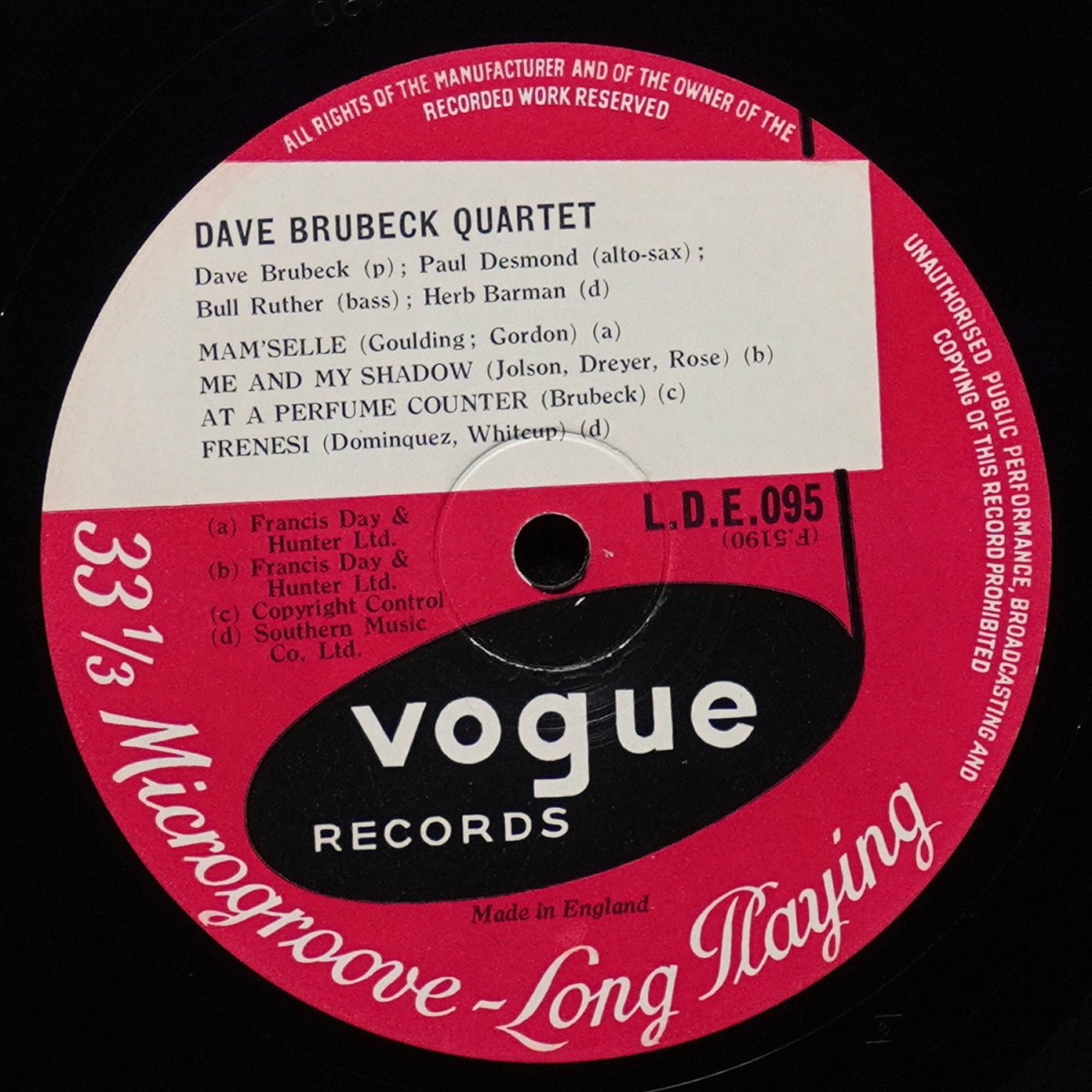 LP Dave Brubeck Quartet — Dave Brubeck Quartet Vol 1 (моно) фото 3