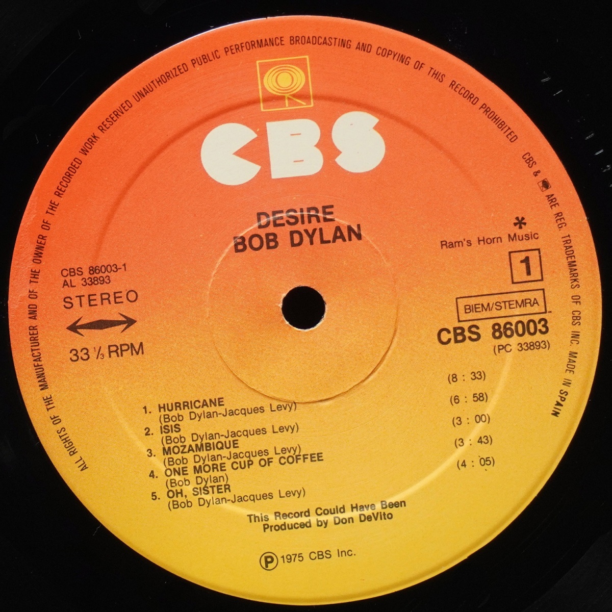 LP Bob Dylan — Desire фото 3