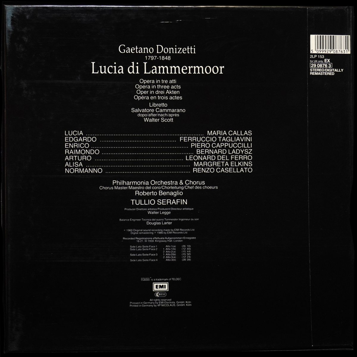 LP Maria Callas — Piero Cappuccilli, Ferruccio Tagliavini, Tullio Serafin ‎– Donizetti - Lucia Di Lammermoor (2LP, бокс, + буклет) фото 2