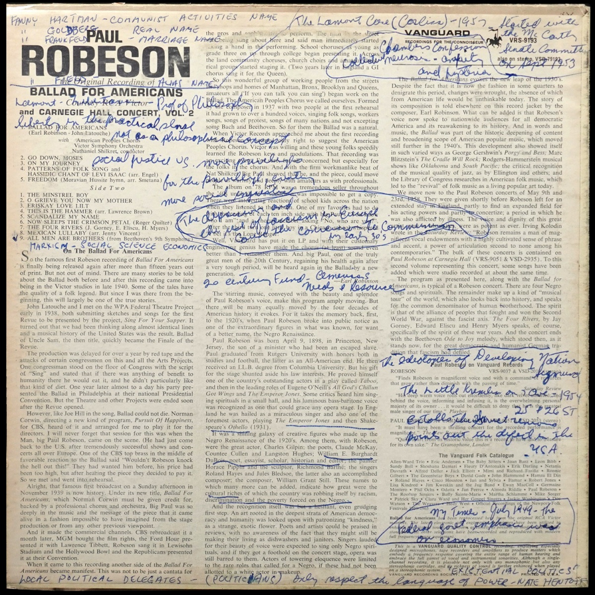 LP Paul Robeson — Ballad For Americans And Carnegie Hall Concert, Vol. 2 (моно) фото 2