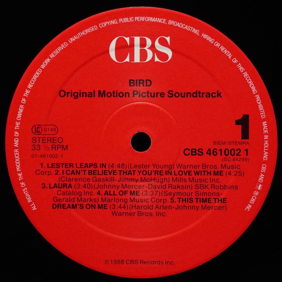 LP Charlie Parker — Bird (Original Motion Picture Soundtrack) фото 3