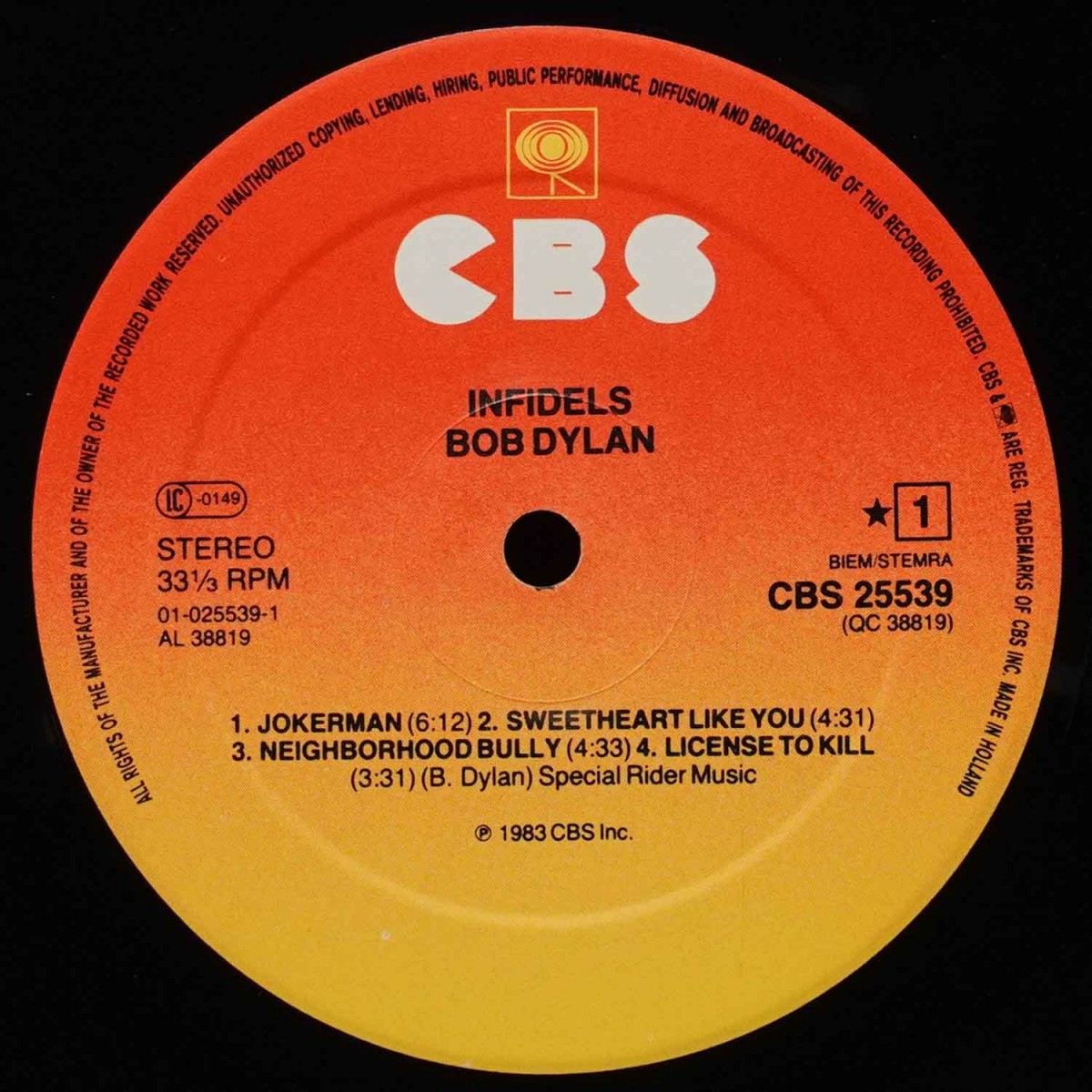 LP Bob Dylan — Infidels фото 2