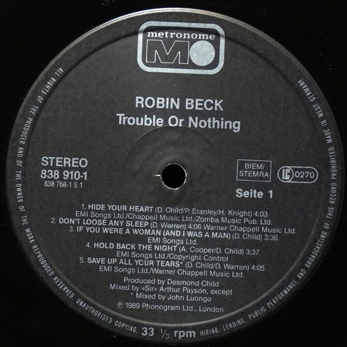 LP Robin Beck — Trouble Or Nothing фото 3