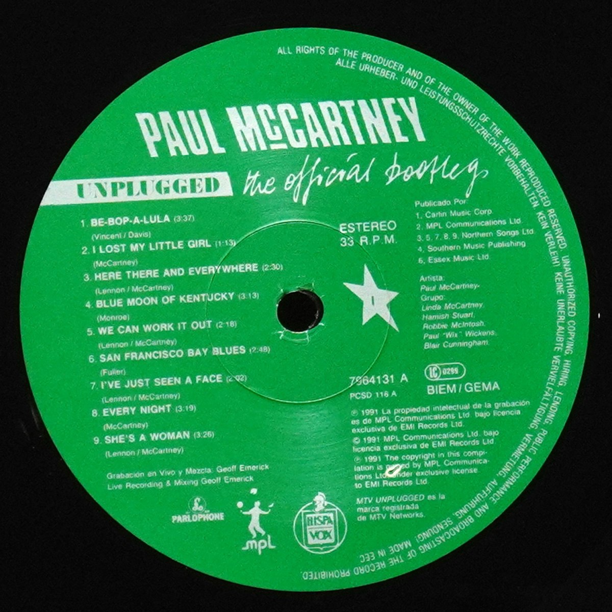 LP Paul McCartney — Unplugged (The Official Bootleg) фото 3