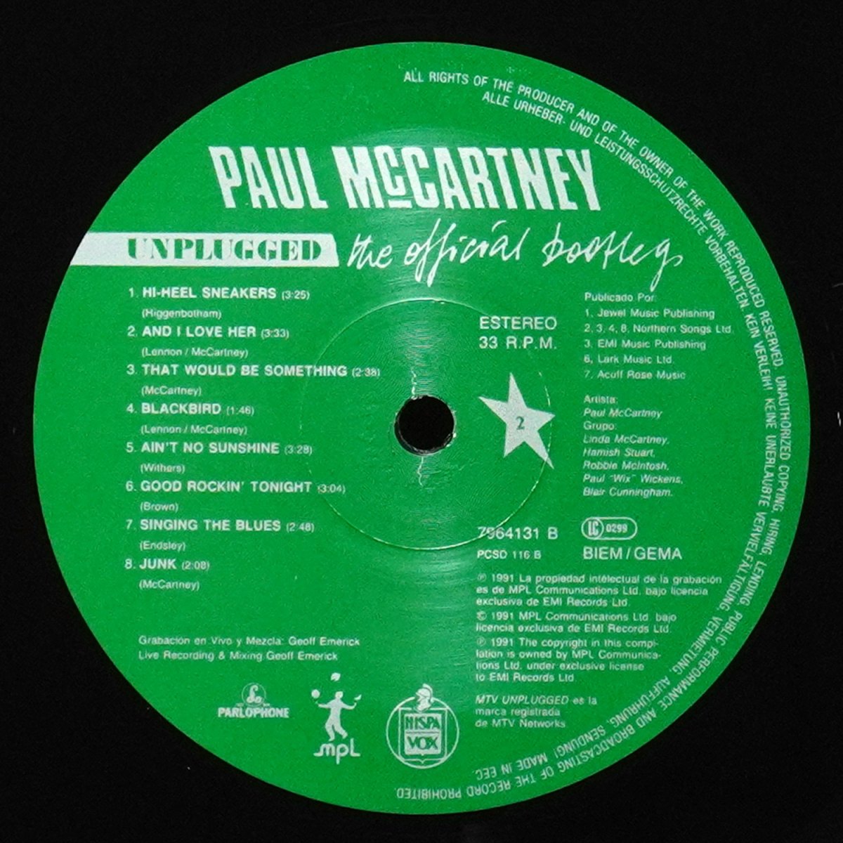 LP Paul McCartney — Unplugged (The Official Bootleg) фото 4