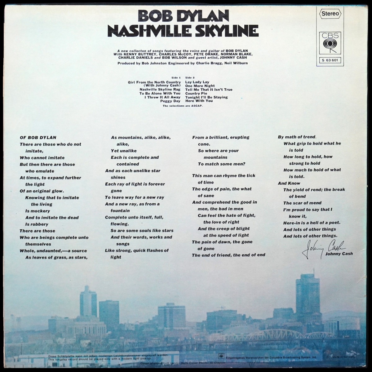 LP Bob Dylan — Nashville Skyline фото 2